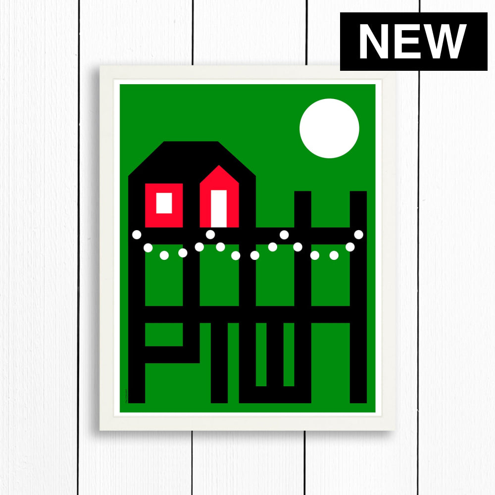 PTOWN / WHARF HOLIDAY GREEN / PRINT GREEN / 16X20 / WHITE Artwork
