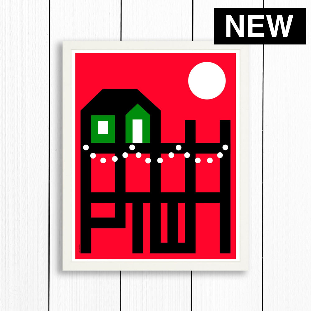 PTOWN / WHARF HOLIDAY RED / PRINT RED / 16X20 / WHITE Artwork