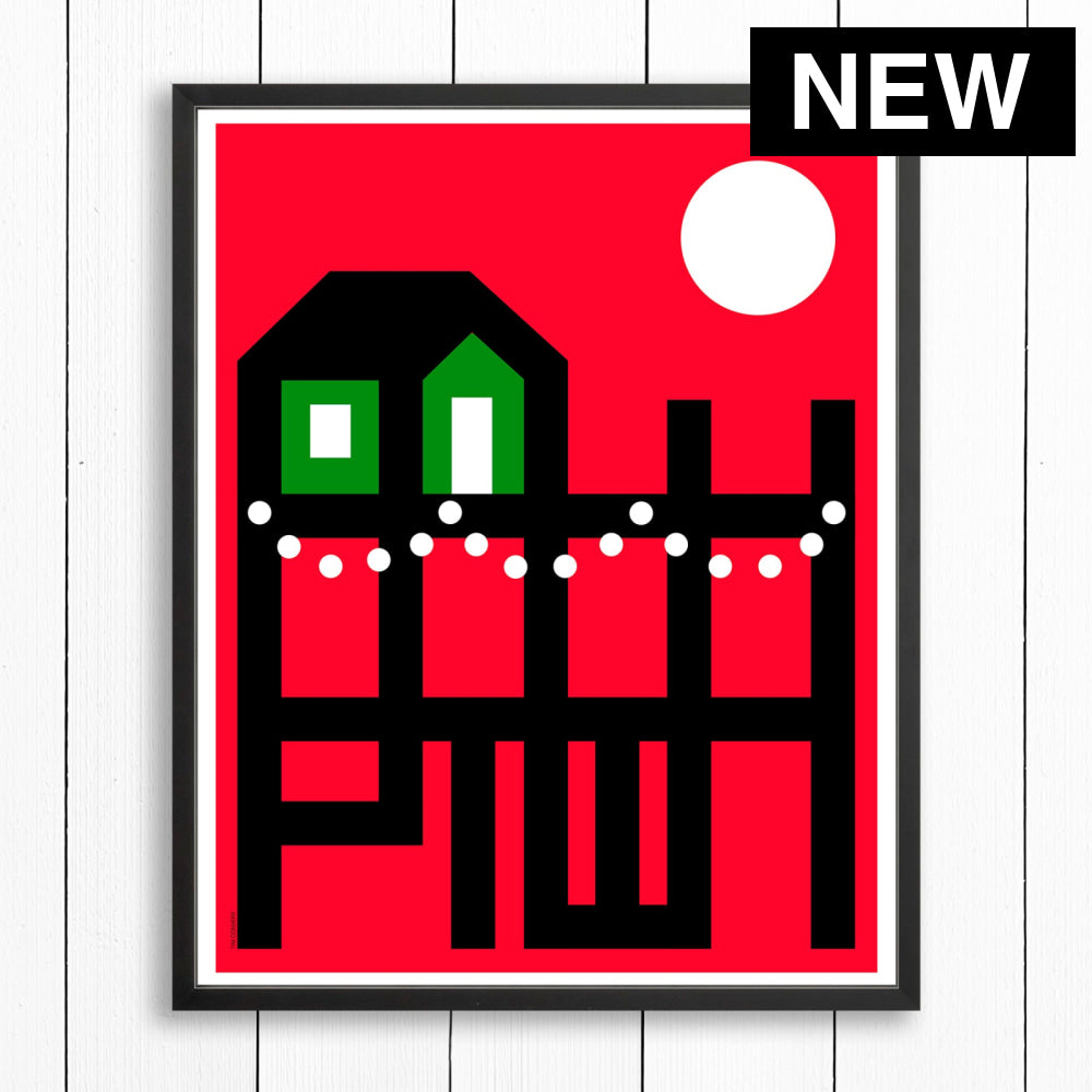 PTOWN / WHARF HOLIDAY RED / PRINT RED / 24X30 / BLACK Artwork