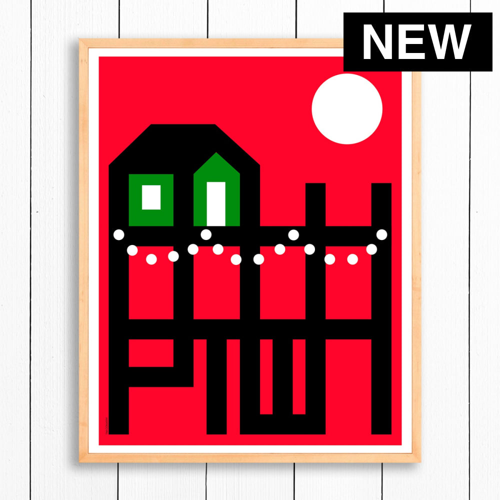 PTOWN / WHARF HOLIDAY RED / PRINT RED / 24X30 / NATURAL Artwork