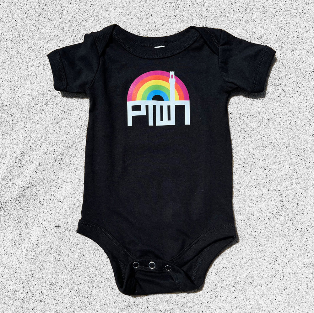BABY ONESIE / PTOWN RAINBOW / BLACK 3 mo Baby Apparel