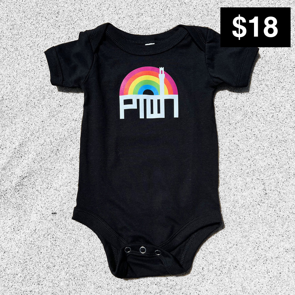 BABY ONESIE / PTOWN RAINBOW / BLACK 3 mo Baby Apparel