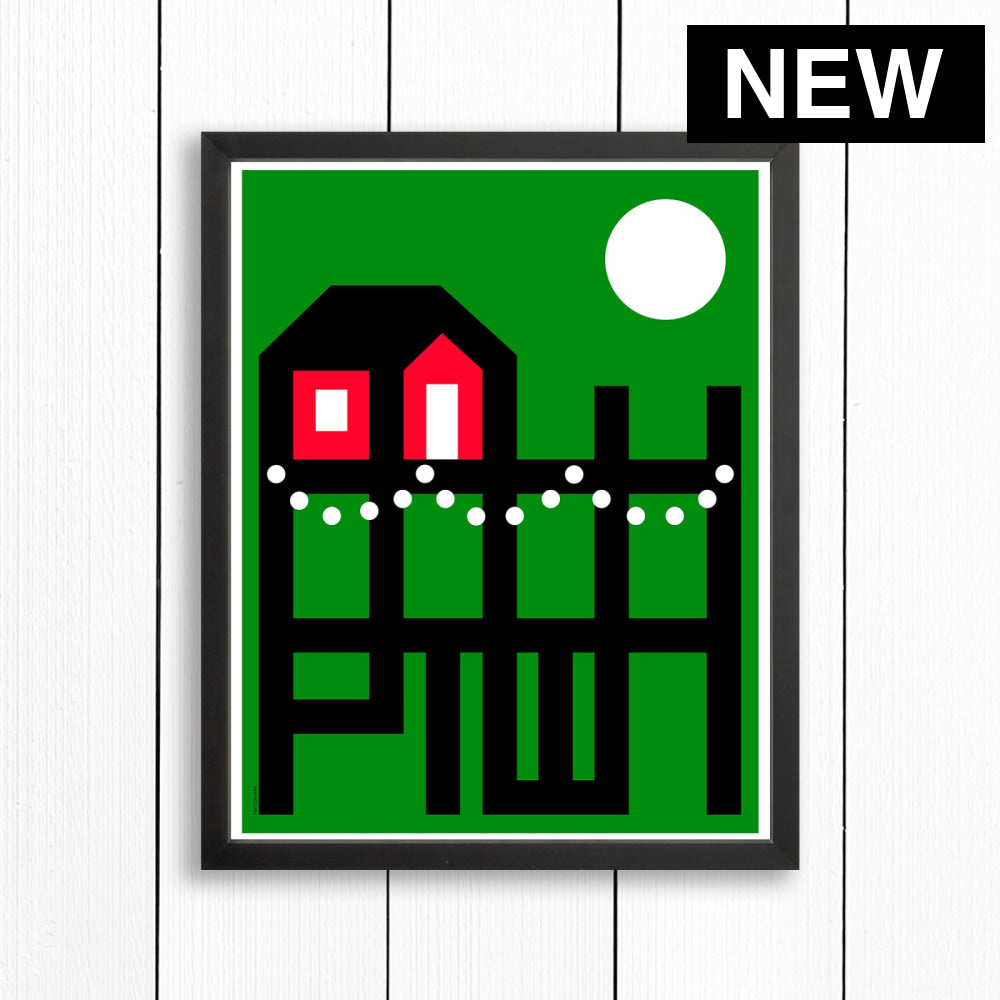 PTOWN / WHARF HOLIDAY GREEN / PRINT GREEN / 16X20 / BLACK Artwork