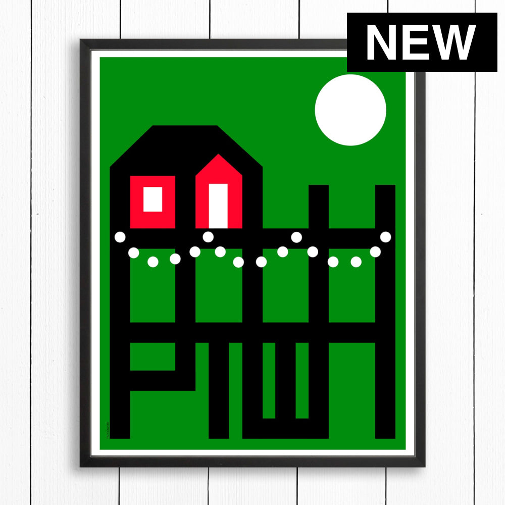 PTOWN / WHARF HOLIDAY GREEN / PRINT GREEN / 24X30 / BLACK Artwork