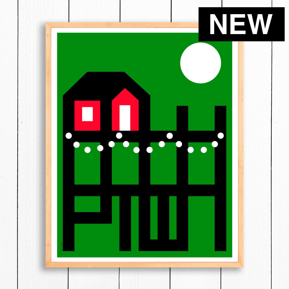 PTOWN / WHARF HOLIDAY GREEN / PRINT GREEN / 24X30 / NATURAL Artwork